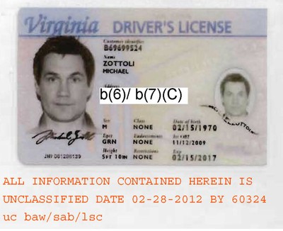 Michael Zottoli's Virginia Driver's License